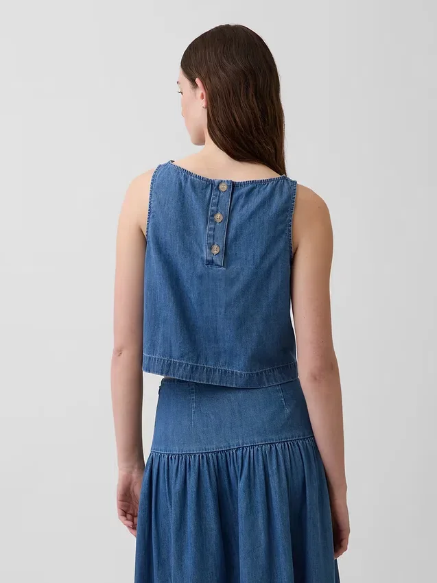 Kort denim-linne-toppar