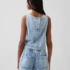 Kort denim-linne-toppar