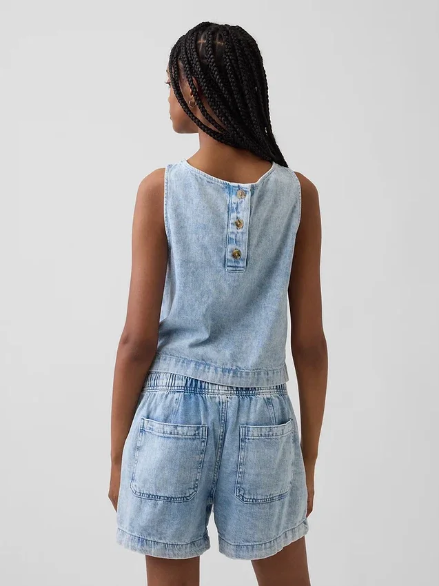 Kort denim-linne-toppar