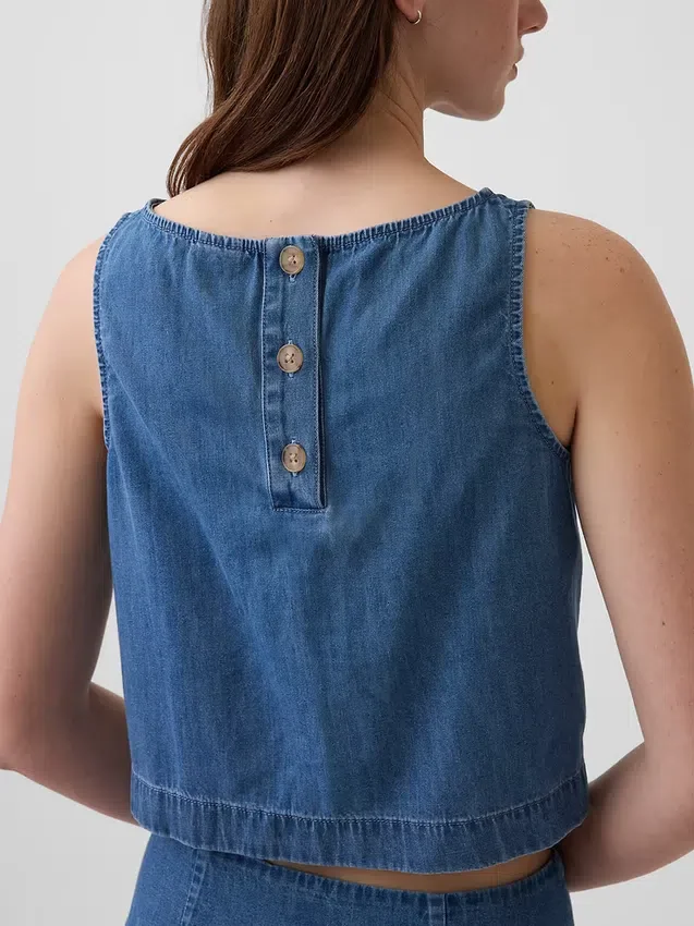 Kort denim-linne-toppar