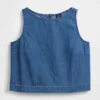 Kort denim-linne-toppar