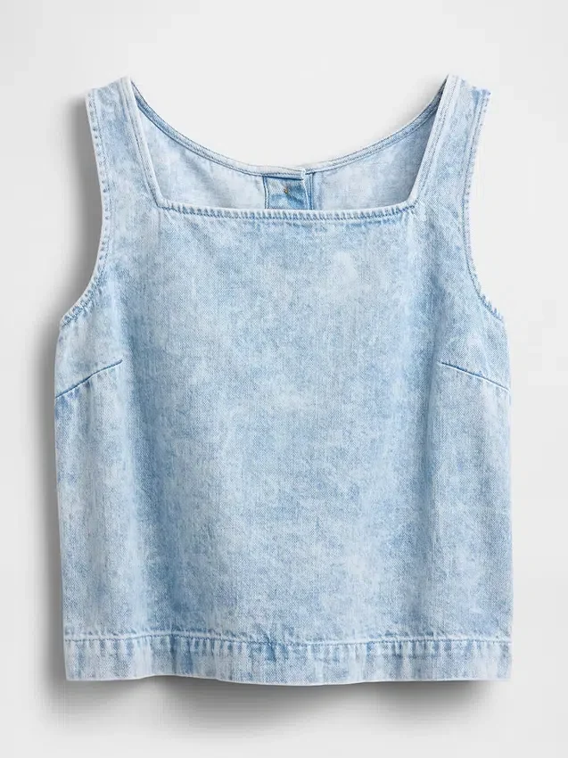 Kort denim-linne-toppar