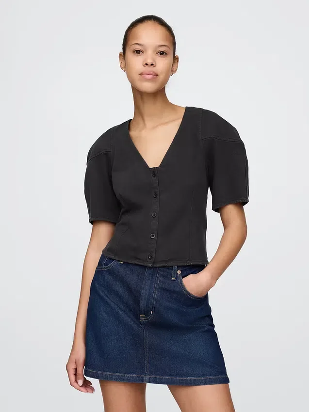 Kort denimskjorta med vid ärm