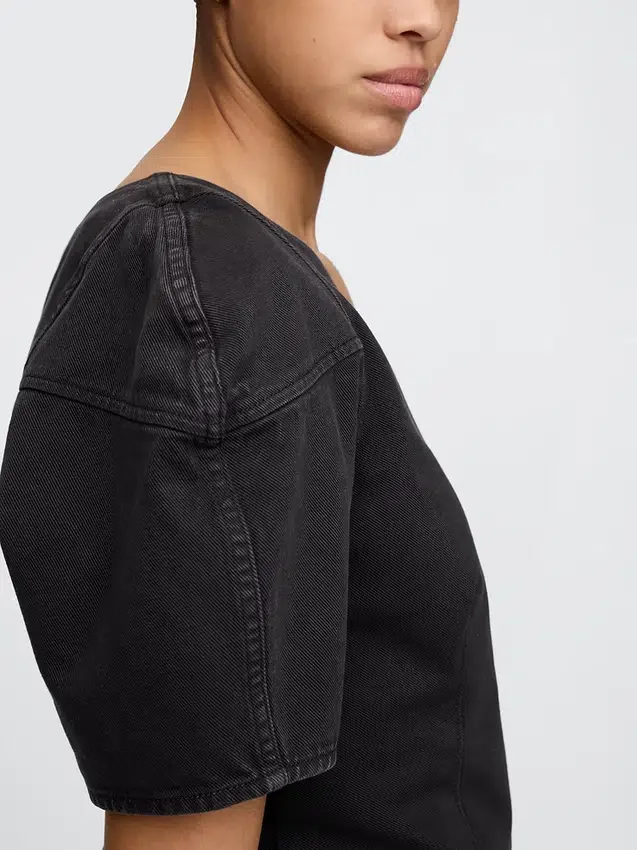 Kort denimskjorta med vid ärm