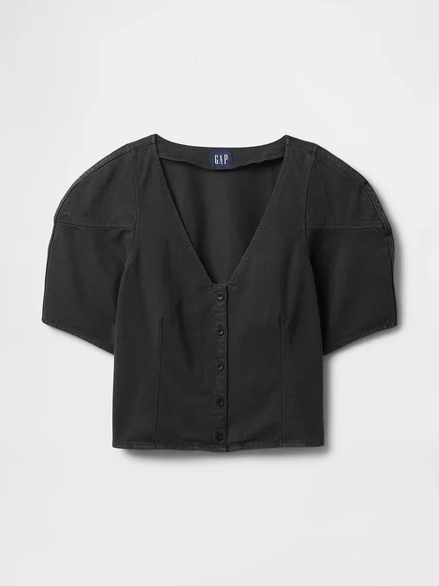 Kort denimskjorta med vid ärm