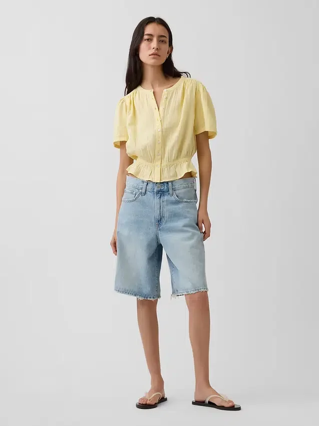 Kort peplum-top i bomullsgasväv