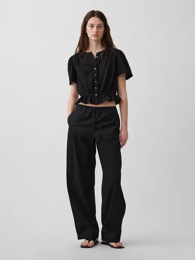 Kort peplum-top i bomullsgasväv