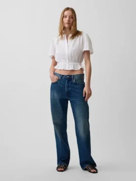 Kort peplum-top i bomullsgasväv