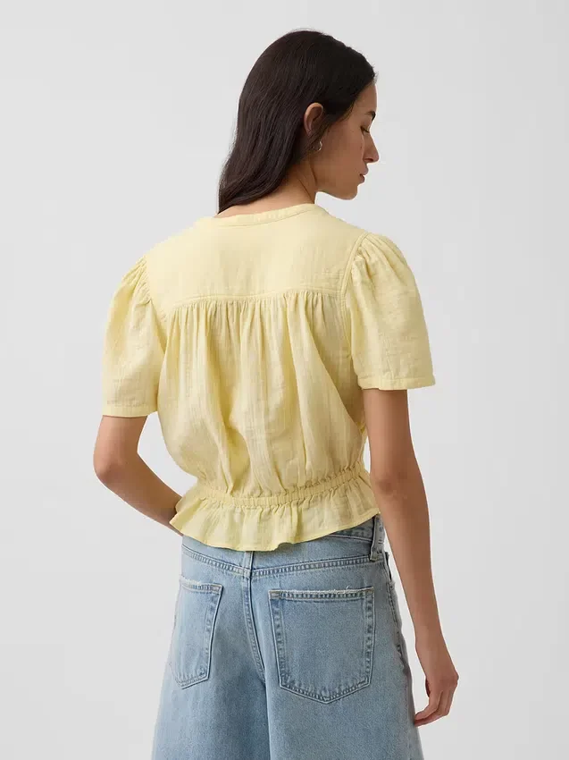 Kort peplum-top i bomullsgasväv