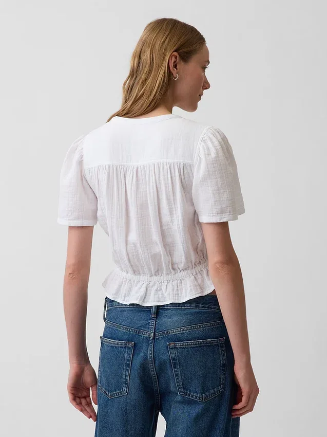 Kort peplum-top i bomullsgasväv