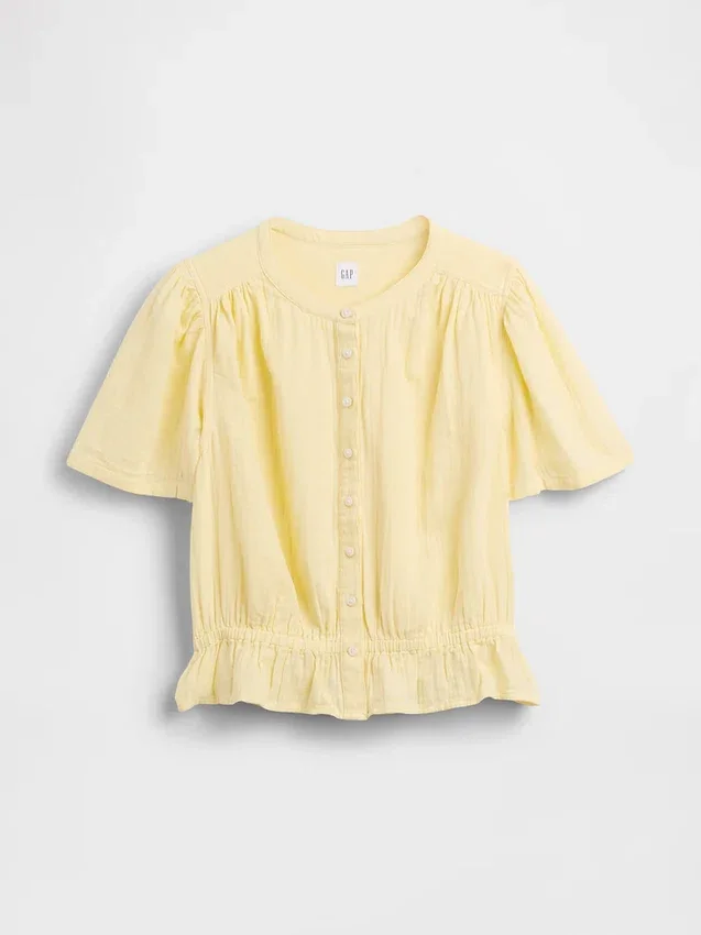 Kort peplum-top i bomullsgasväv