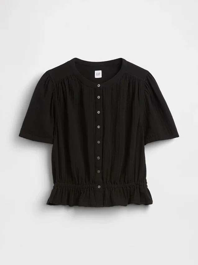 Kort peplum-top i bomullsgasväv