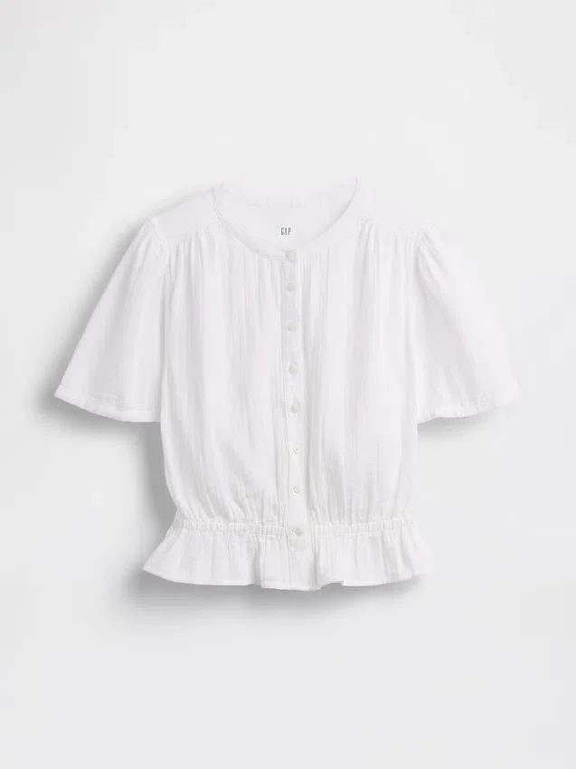 Kort peplum-top i bomullsgasväv
