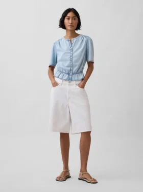 Kort peplum-top i denim