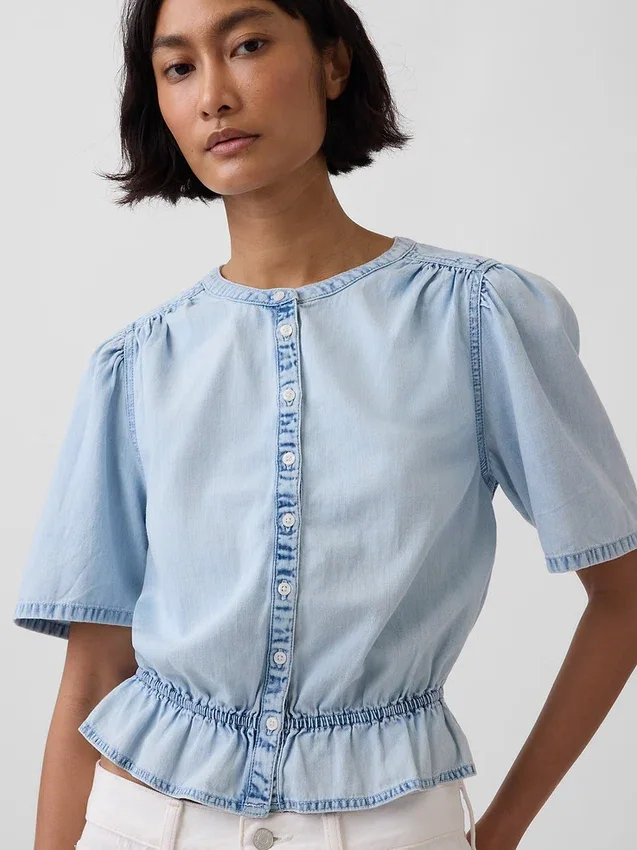 Kort peplum-top i denim