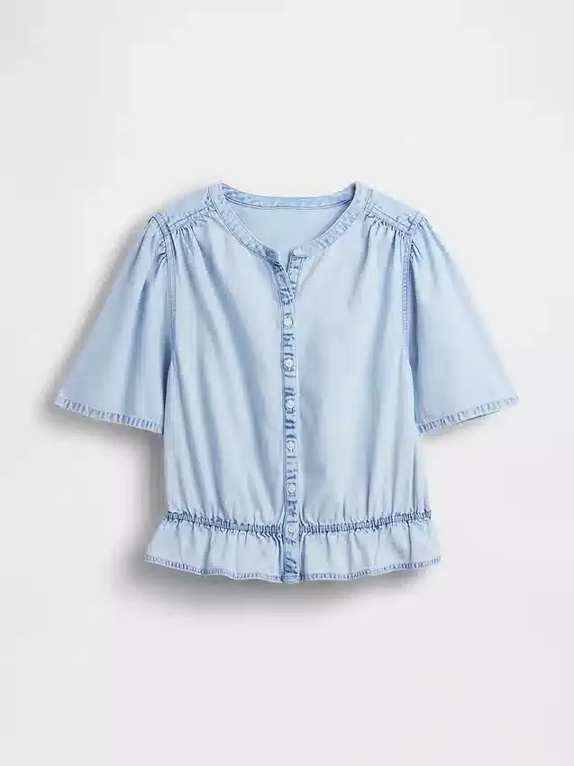Kort peplum-top i denim