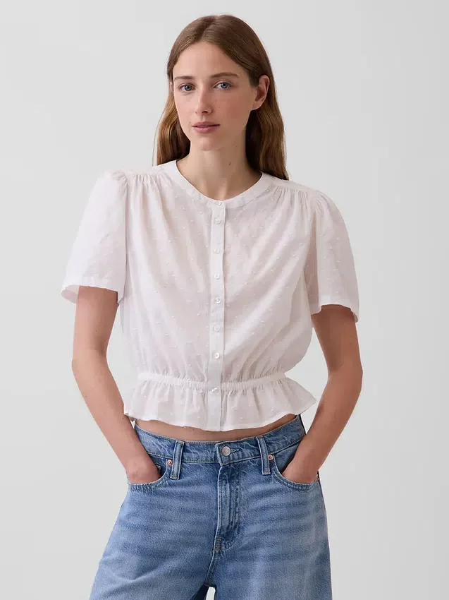 Kort peplum-top med knappar fram