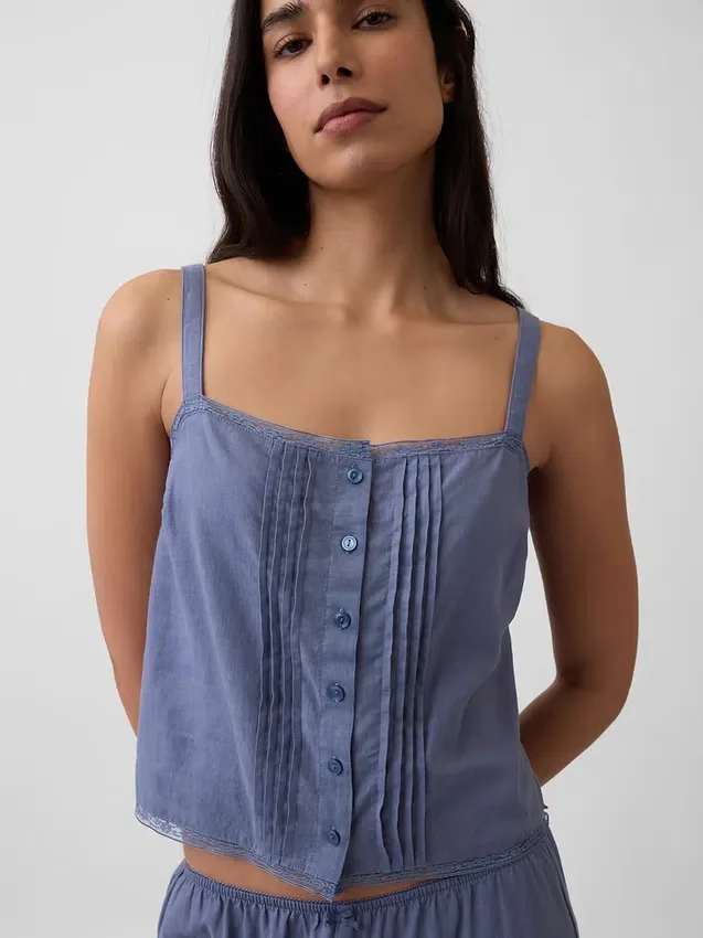 Kort pyjamas-linne i linneblandning med bieser
