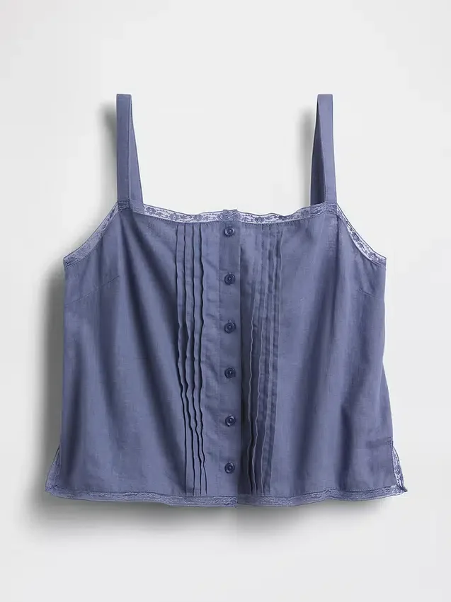 Kort pyjamas-linne i linneblandning med bieser