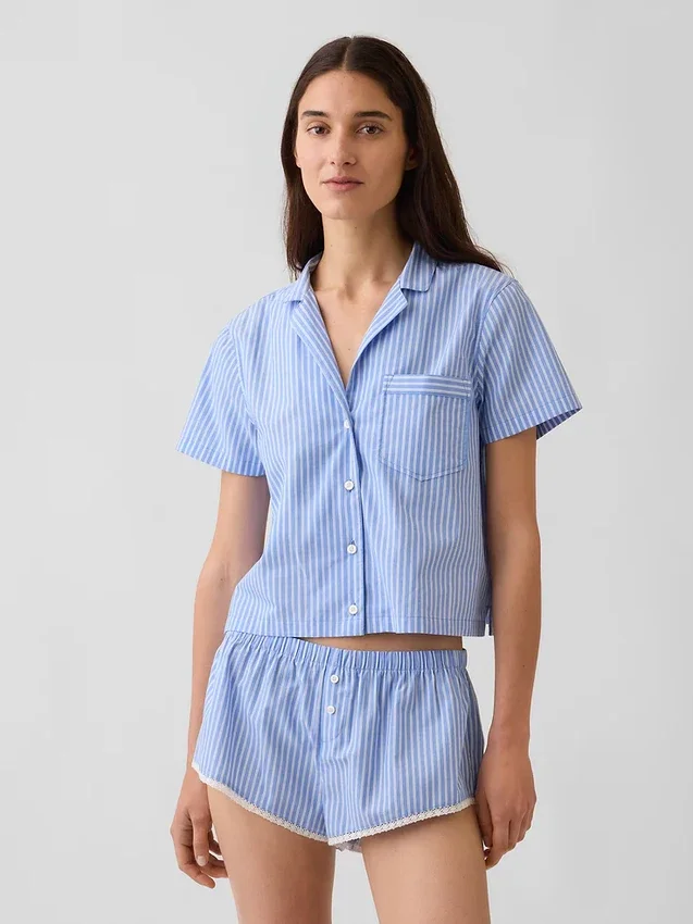 Kort pyjamas skjorta i poplin