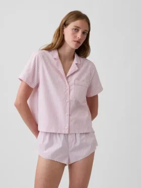 Kort pyjamas skjorta i poplin
