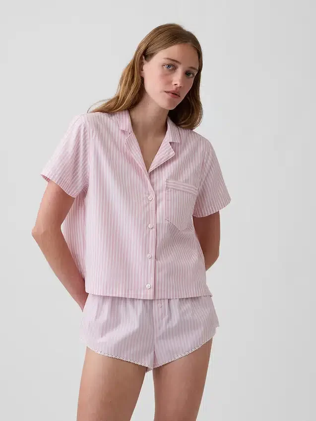 Kort pyjamas skjorta i poplin