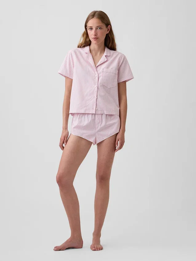 Kort pyjamas skjorta i poplin