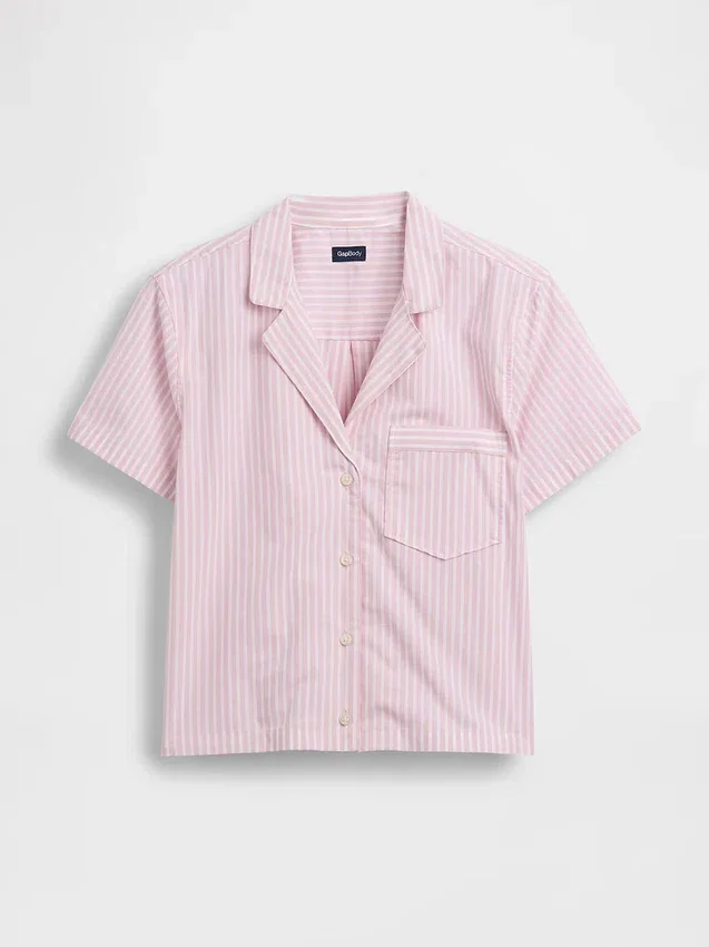Kort pyjamas skjorta i poplin