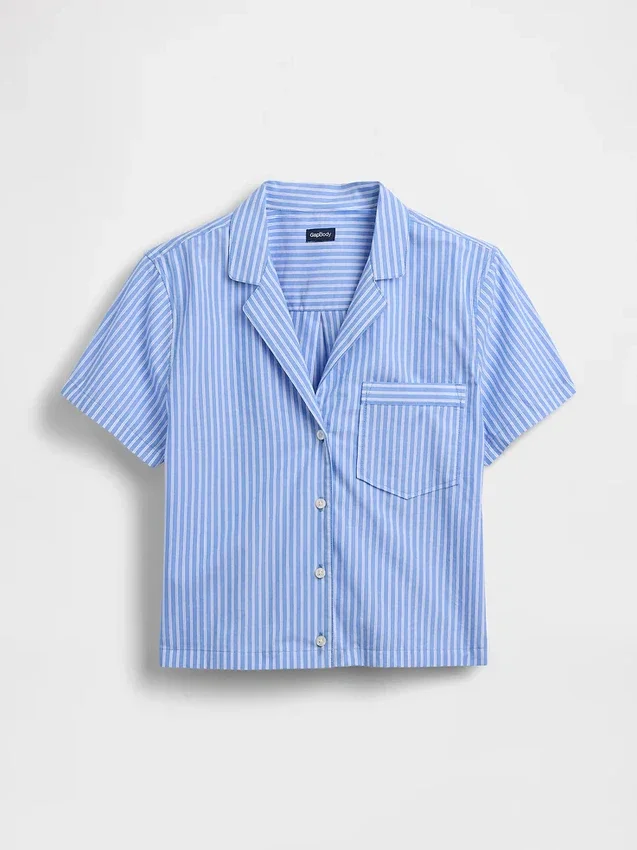 Kort pyjamas skjorta i poplin