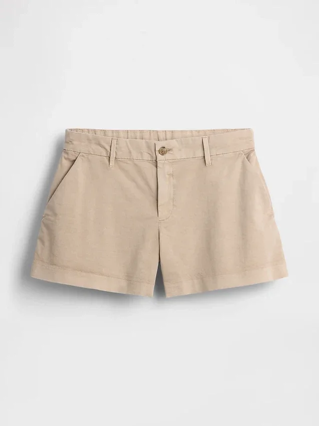 Kort Shorts i khaki med medelhög midja
