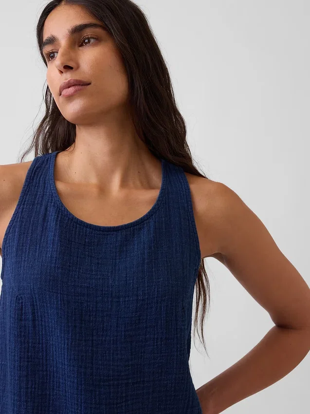 Kort topp i bomullsgasväv av denim