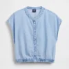 Kort topp i denim med korta ärmar och knappar framtill
