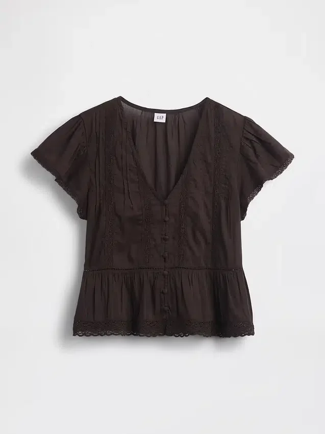 Kort topp med peplum i spetsvoile