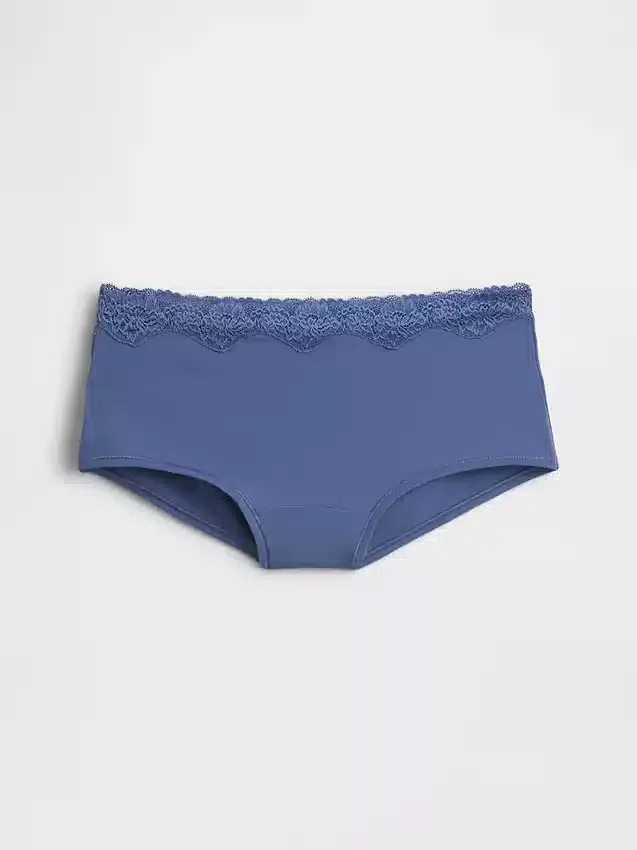 Kort trosmodell i ekologisk stretchbomull med spetskant