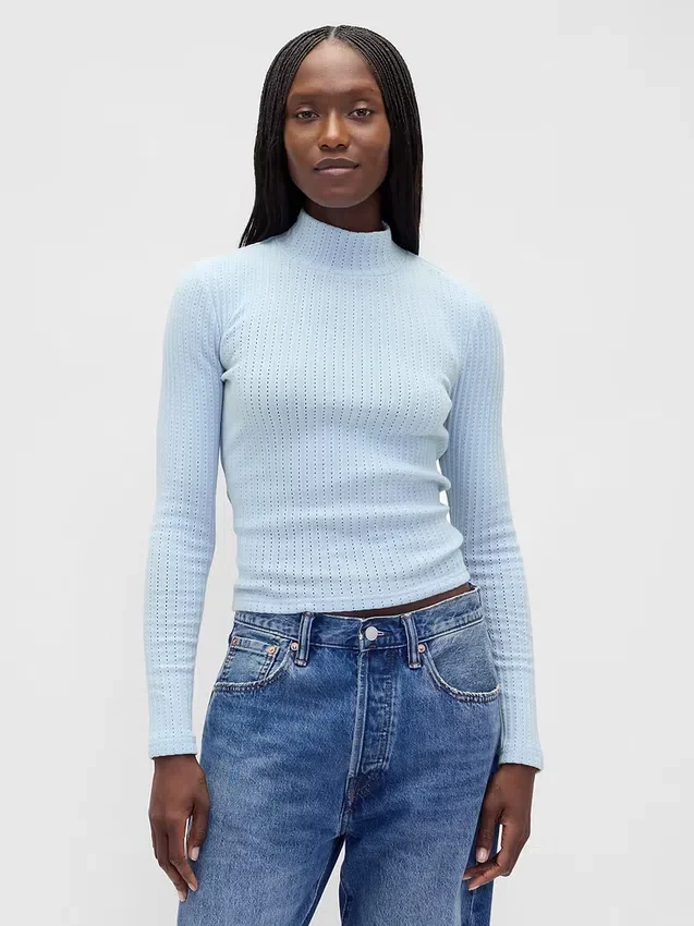 Kort turtleneck i pointelle-ribb