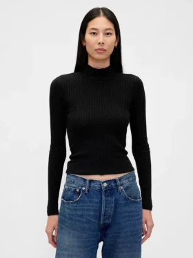 Kort turtleneck i pointelle-ribb