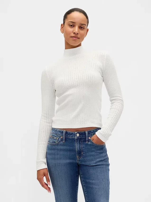 Kort turtleneck i pointelle-ribb