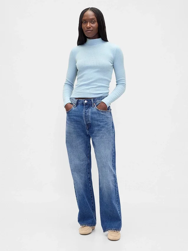Kort turtleneck i pointelle-ribb