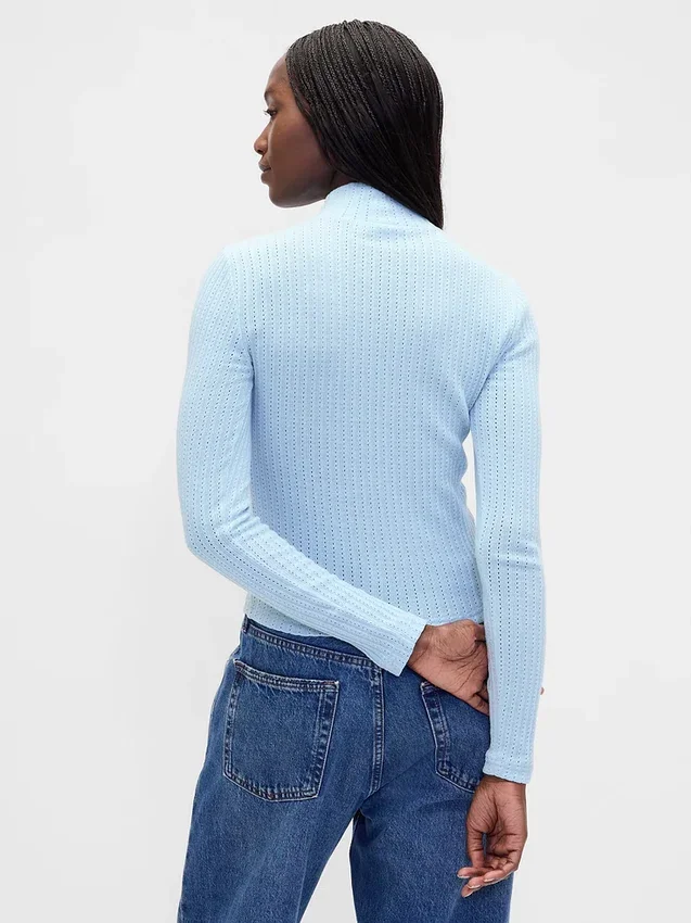 Kort turtleneck i pointelle-ribb
