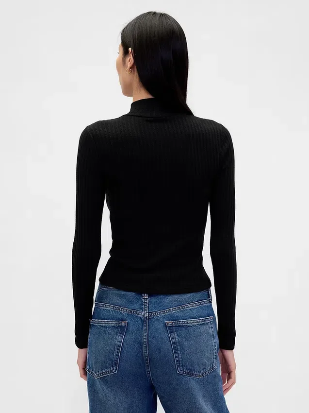 Kort turtleneck i pointelle-ribb