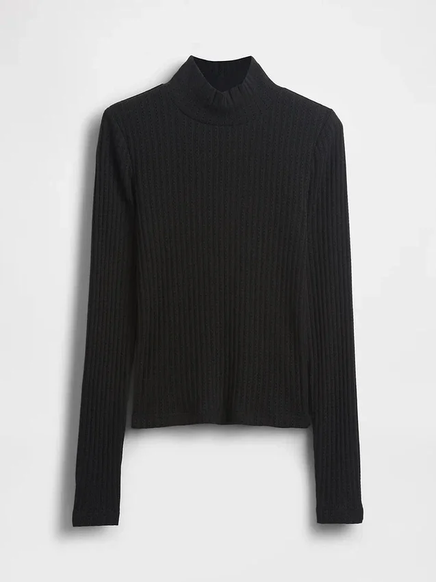 Kort turtleneck i pointelle-ribb