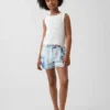 Kortshorts i tie-dye-denim med hög midja för barn
