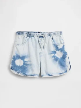 Kortshorts i tie-dye-denim med hög midja för barn