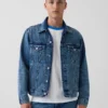 Köp blå avslappnad ikonisk jeansjacka