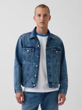 Köp blå avslappnad ikonisk jeansjacka