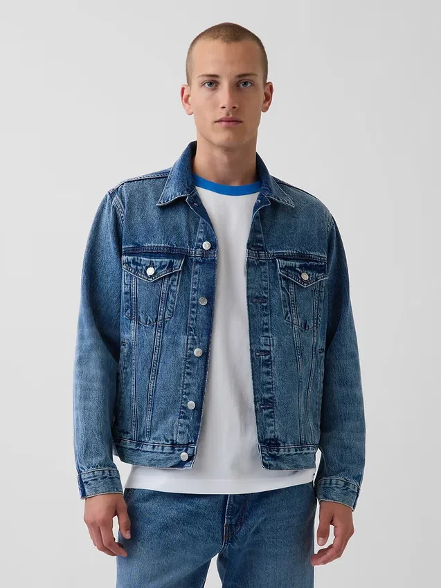 Köp blå avslappnad ikonisk jeansjacka