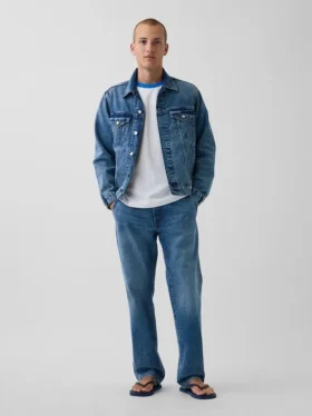 Köp blå avslappnad ikonisk jeansjacka