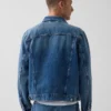 Köp blå avslappnad ikonisk jeansjacka