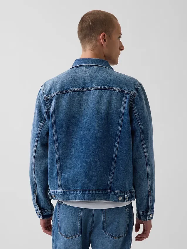 Köp blå avslappnad ikonisk jeansjacka