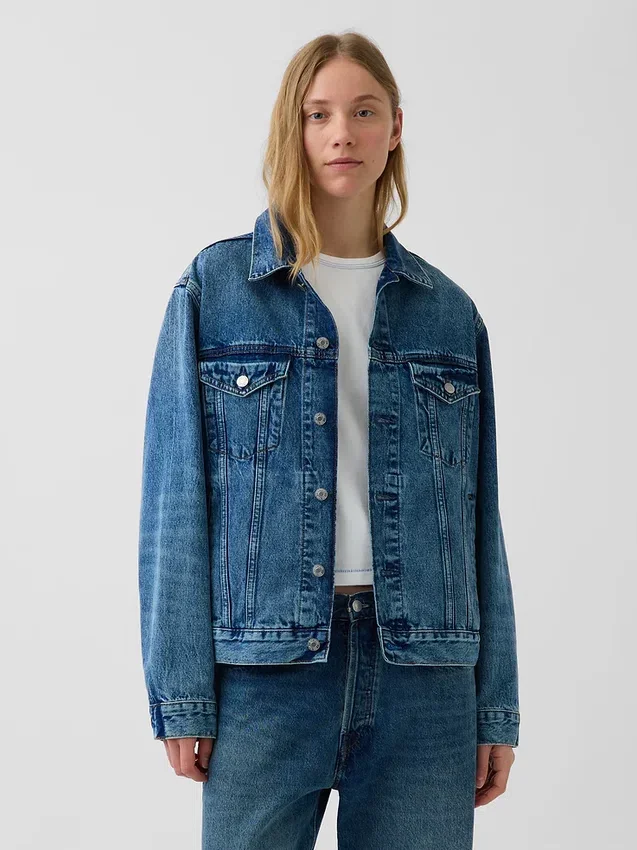 Köp blå avslappnad ikonisk jeansjacka